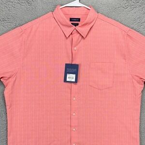 Croft Barrow Adult Mens Button Up Shirt XL Pink Plaid Easy Care Short Sleeve NEW
